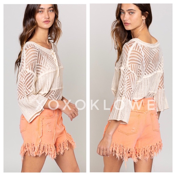 POL Open Weave Loose Knit Half Button Top - Picture 4 of 11